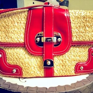 RAFE woven straw clutch with hidden strap